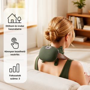 4D fűthető nyak- és vállmasszírozó – 3 fokozatú ergonomikus masszírozó