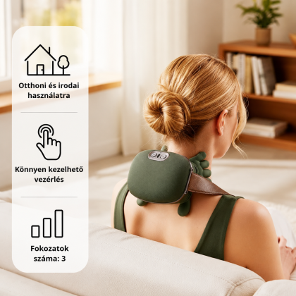 4D fűthető nyak- és vállmasszírozó – 3 fokozatú ergonomikus masszírozó